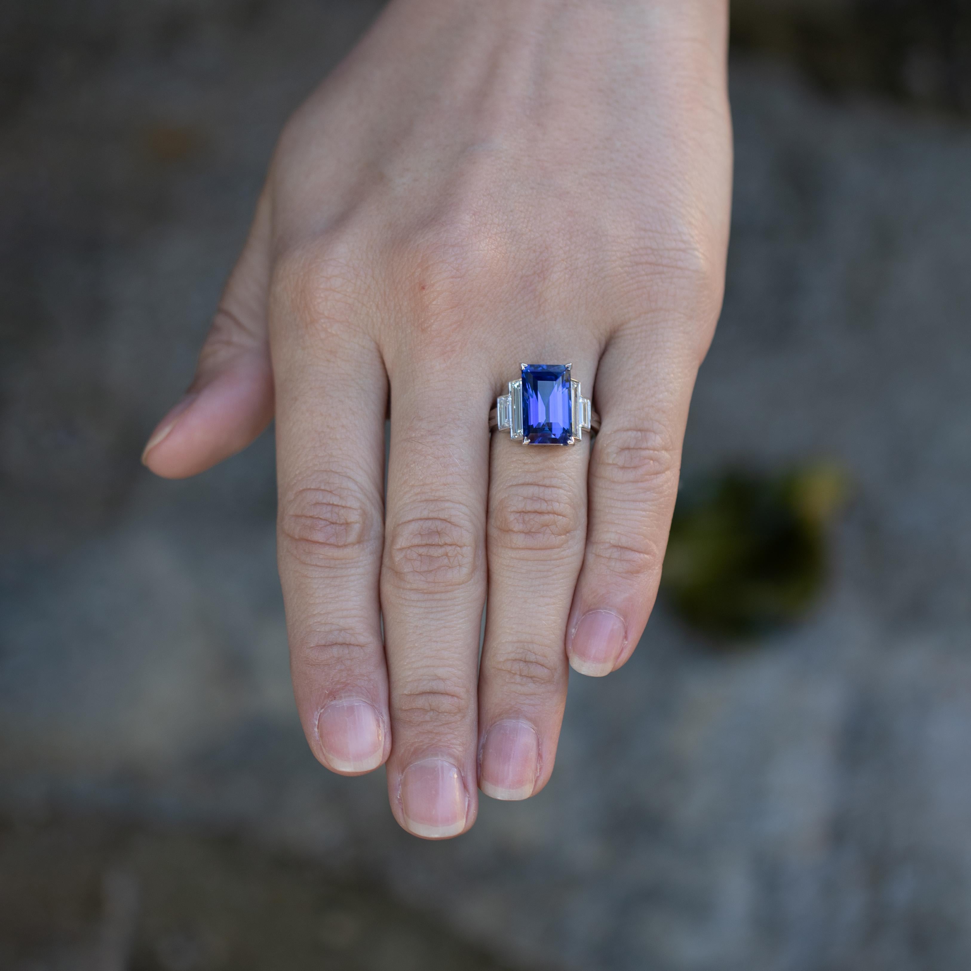 AGL Certified Natural Ceylon Sapphire 7.70 Carat Platinum Ring 1.40cts Diamonds In Excellent Condition In Carlsbad, CA