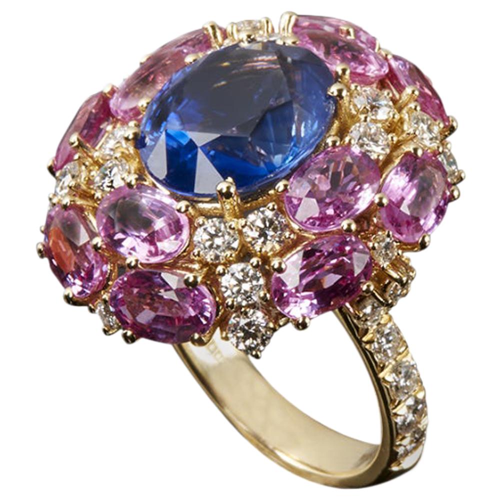 Veschetti Ceylon Blue and Pink Sapphire and Diamond Fashion Ring