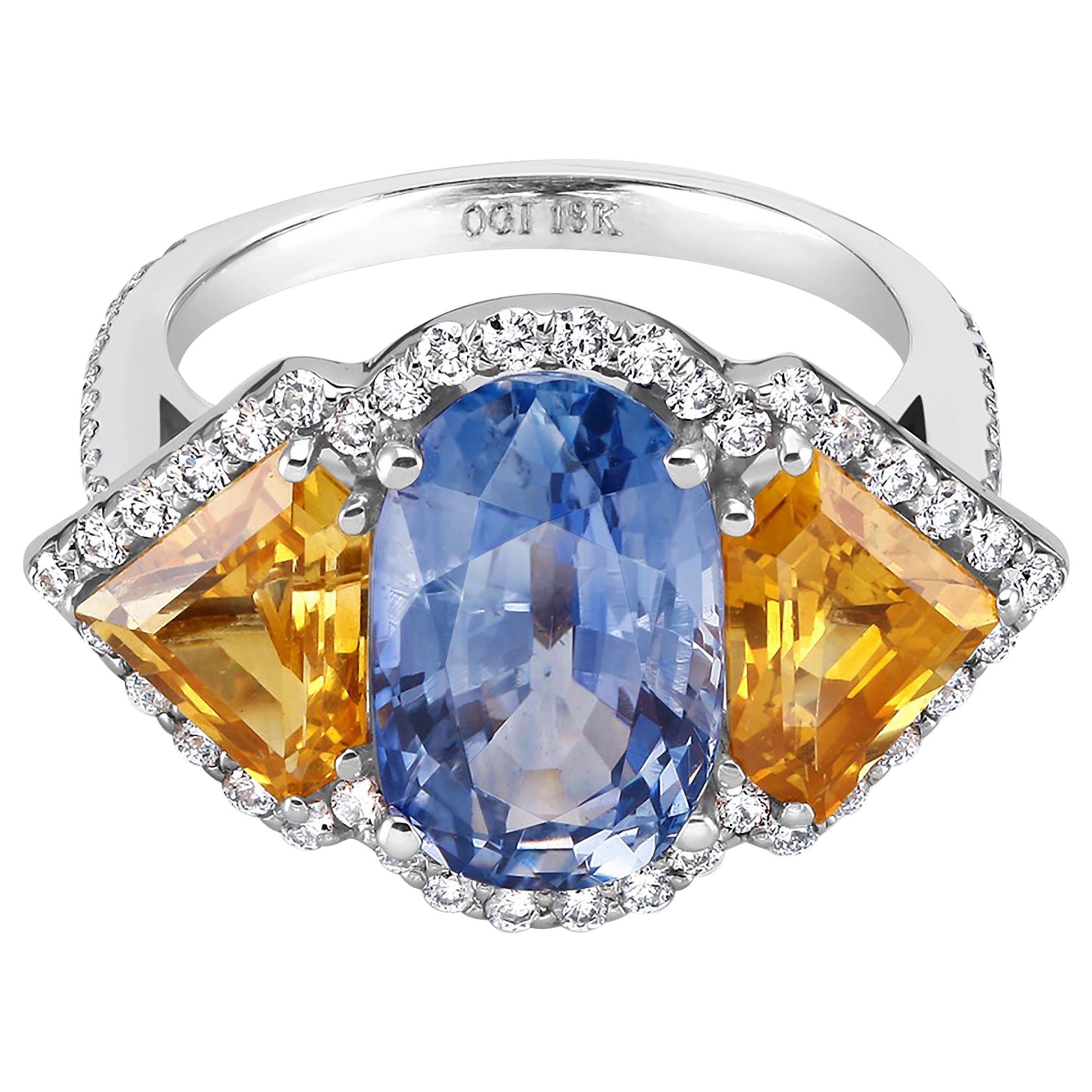 Ceylon Blue and Yellow Sapphire Diamond Gold Cocktail Ring Weighing 8.26 Carat