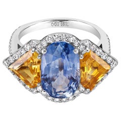 Ceylon Blue and Yellow Sapphire Diamond Gold Cocktail Ring Weighing 8.26 Carat