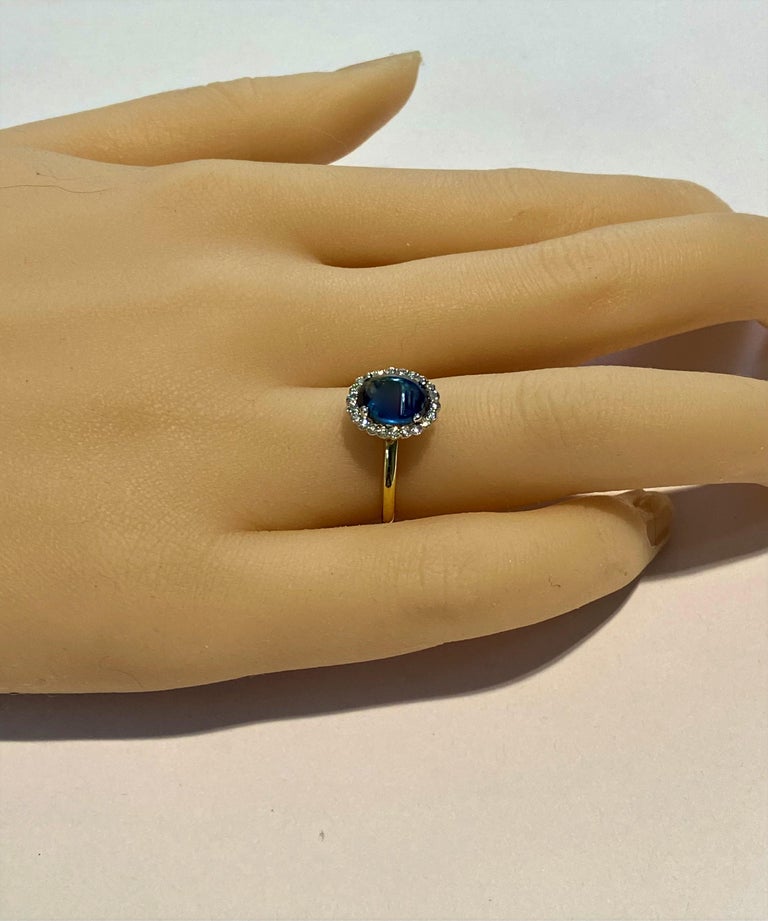 Contemporary Ceylon Blue Cabochon Sapphire and Diamond Gold Cocktail Ring