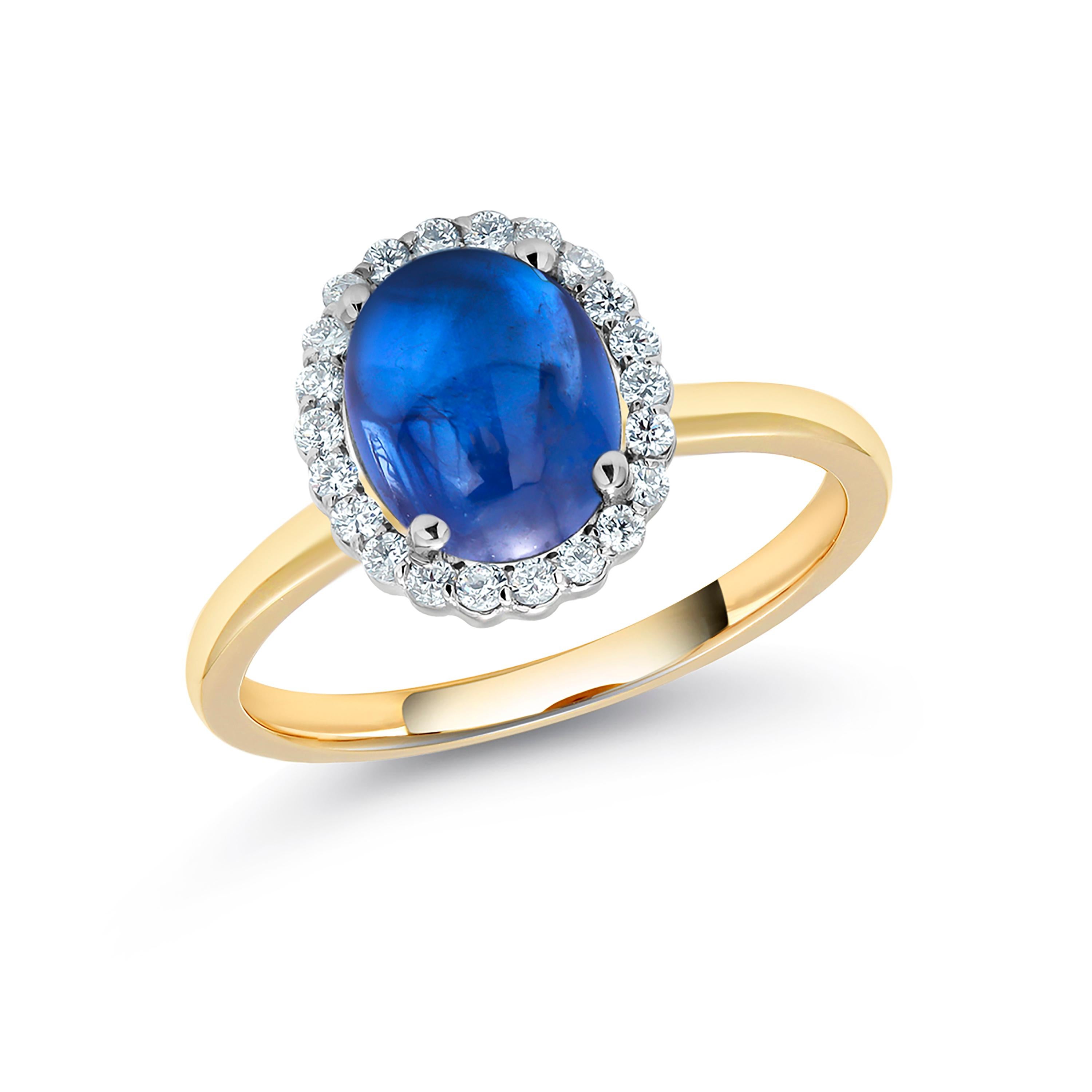 Women's Ceylon Blue Cabochon Sapphire and Diamond Gold Cocktail Ring