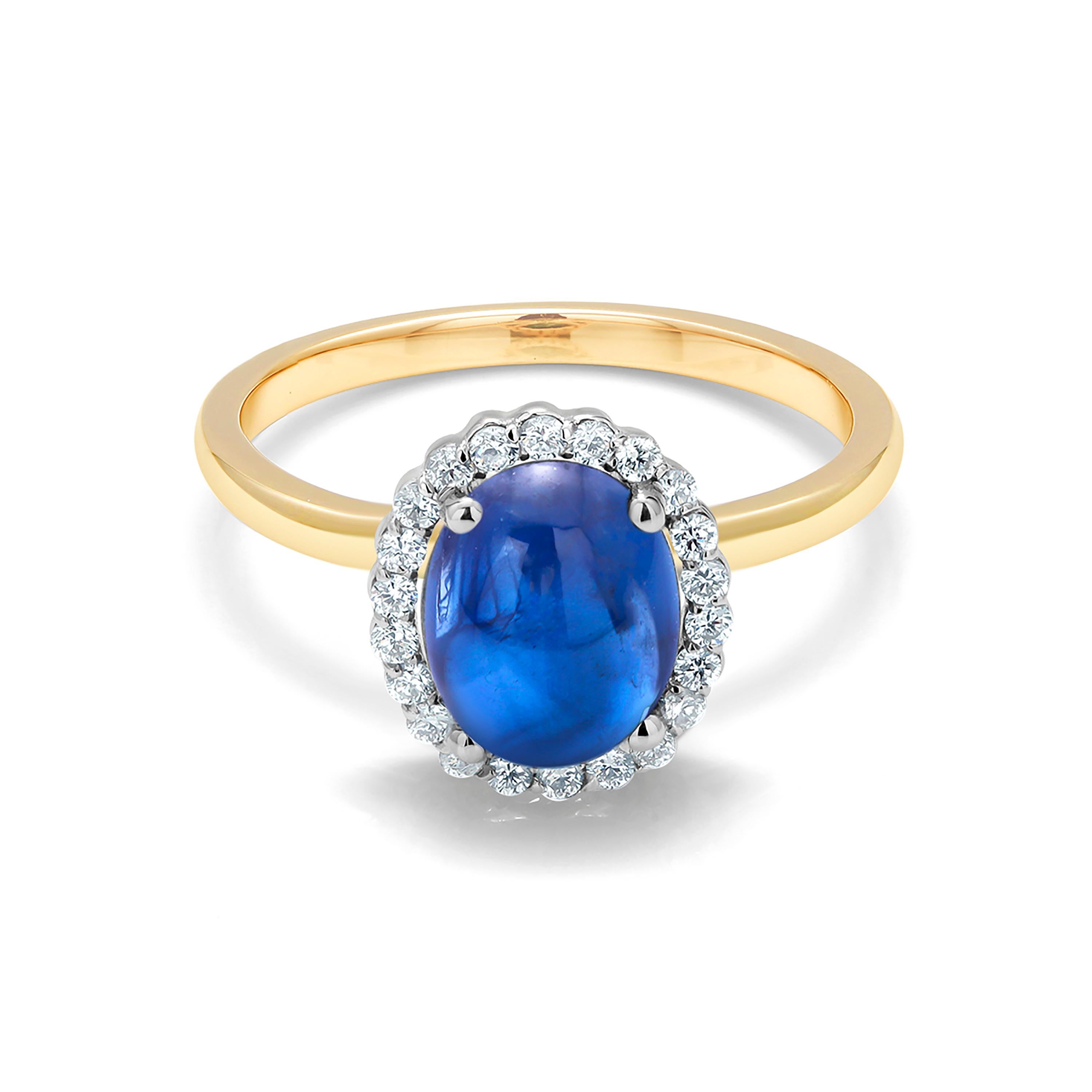 Ceylon Blue Cabochon Sapphire and Diamond Gold Cocktail Ring 1