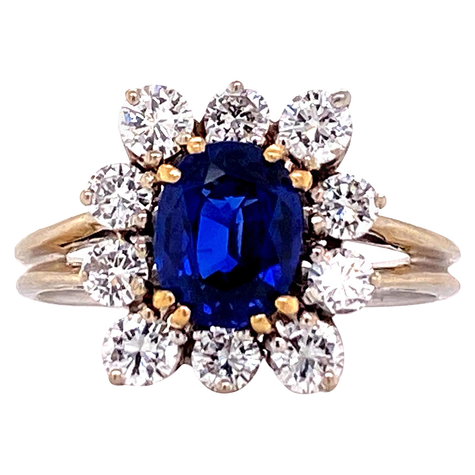 Ceylon Blue Oval Sapphire Diamond 18 Karat White Gold Cocktail Ring