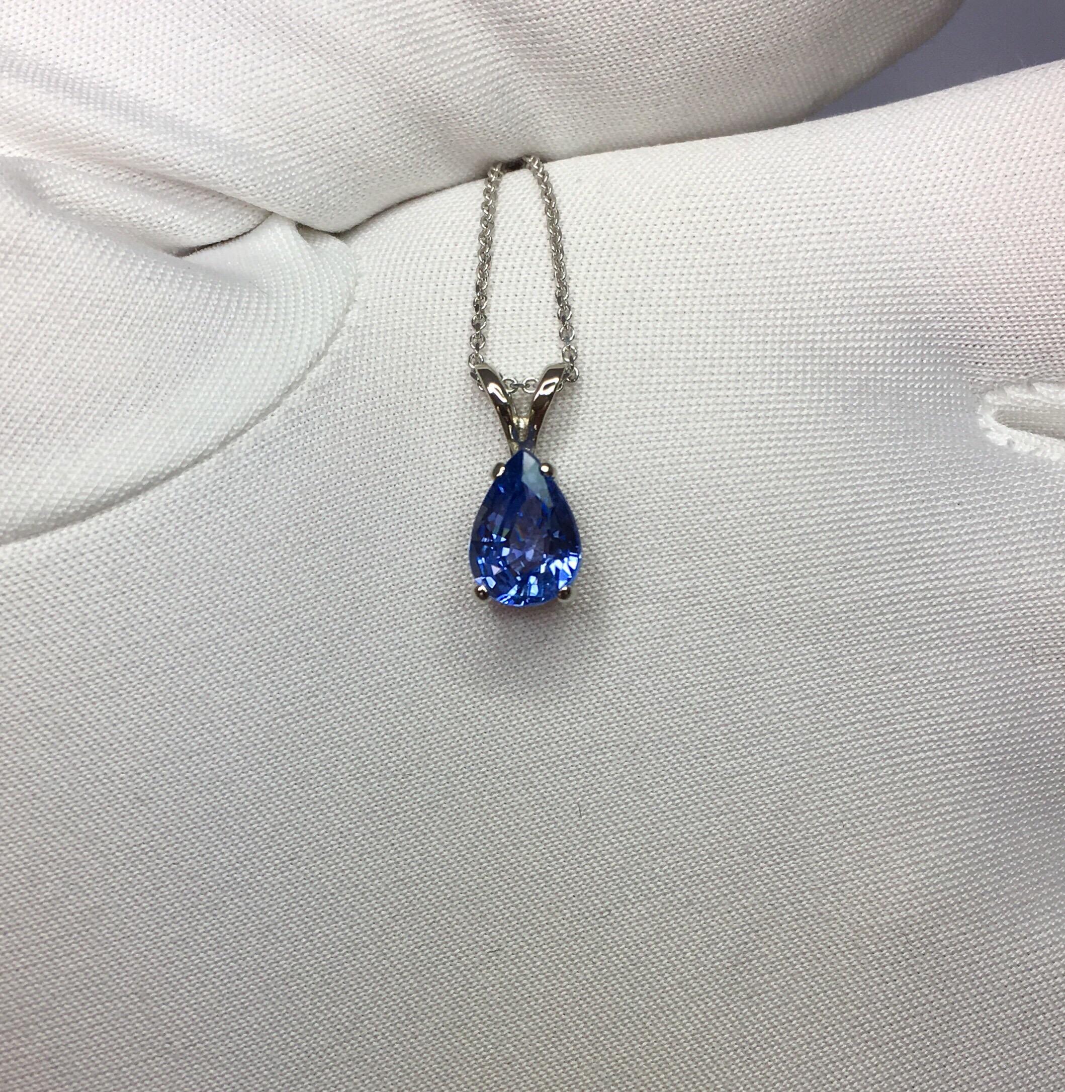 Ceylon Blue Sapphire 1.12 Carat Pear Teardrop Cut White Gold Solitaire Pendant In New Condition In Birmingham, GB