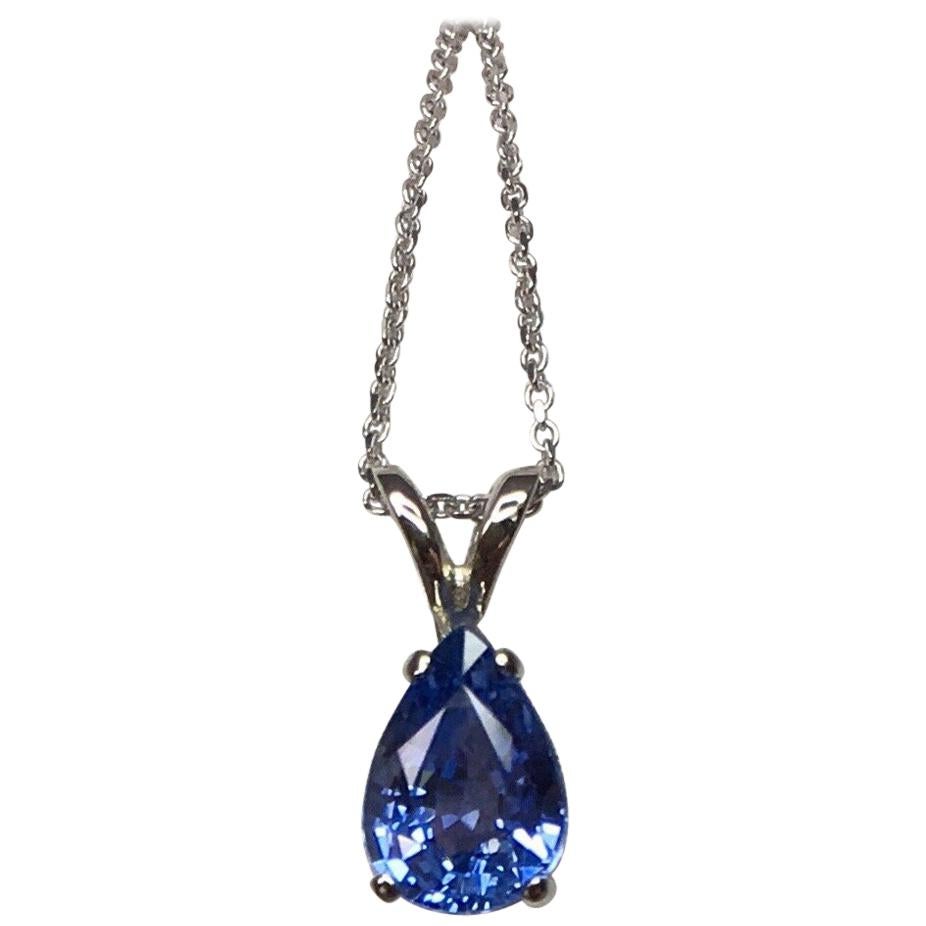 Ceylon Blue Sapphire 1.12 Carat Pear Teardrop Cut White Gold Solitaire Pendant