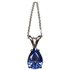 Ceylon Blue Sapphire 1.12 Carat Pear Teardrop Cut White Gold Solitaire Pendant