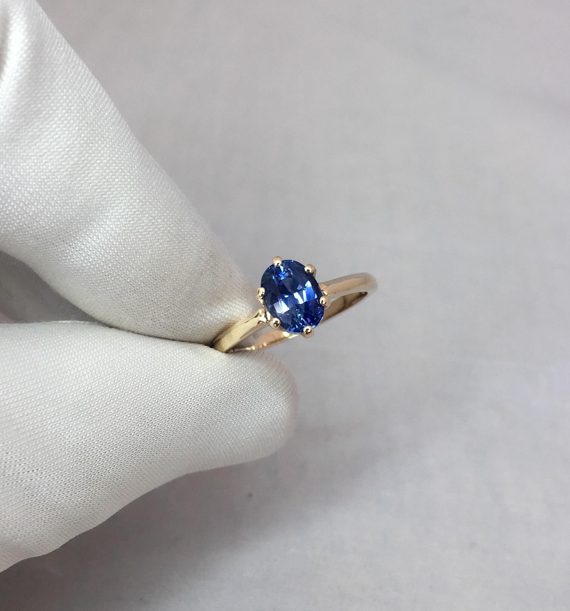 Ceylon Blue Sapphire 1.75 Carat Yellow Gold Oval Cut Solitaire Ring 6