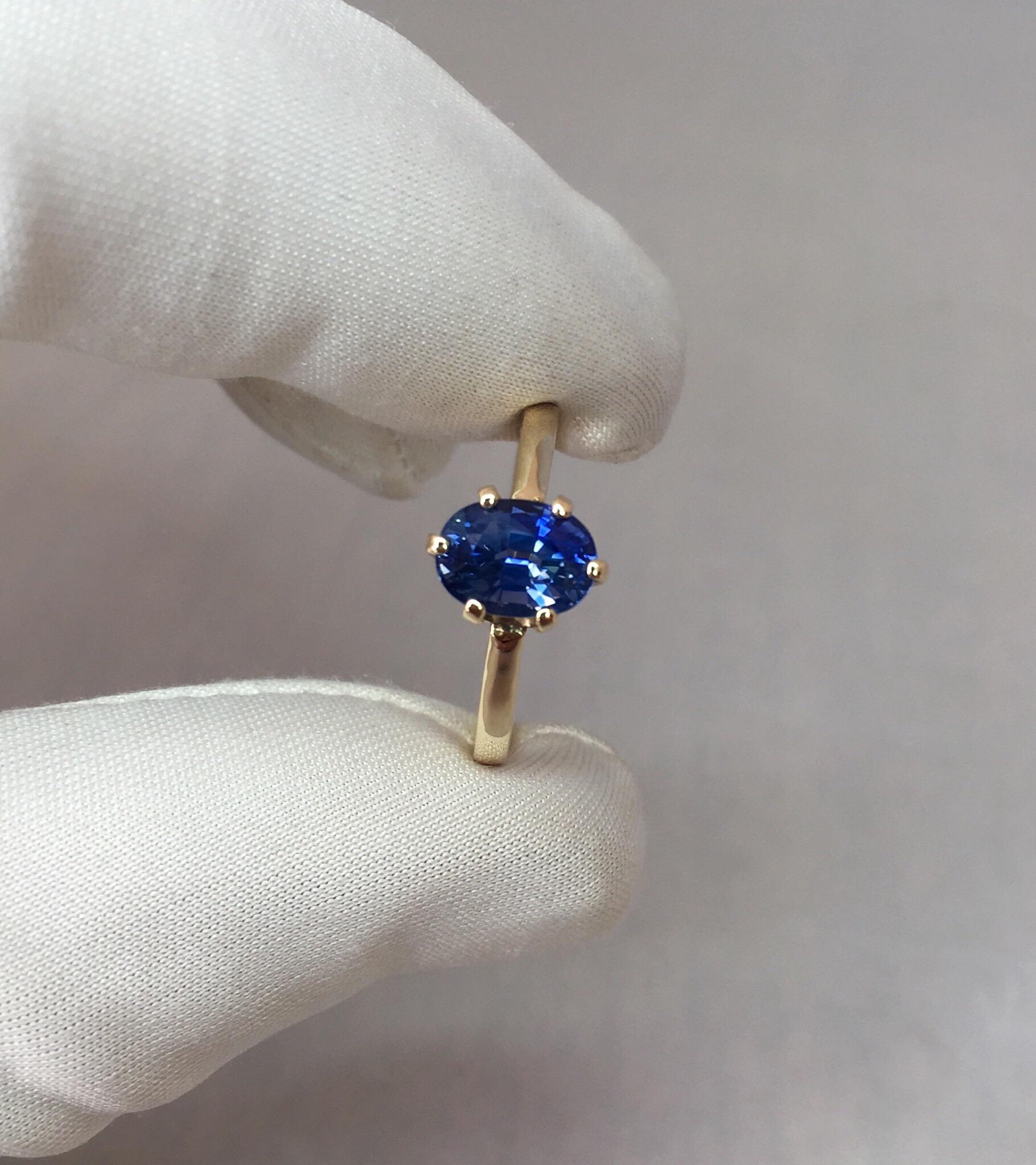 Ceylon Blue Sapphire 1.75 Carat Yellow Gold Oval Cut Solitaire Ring 1
