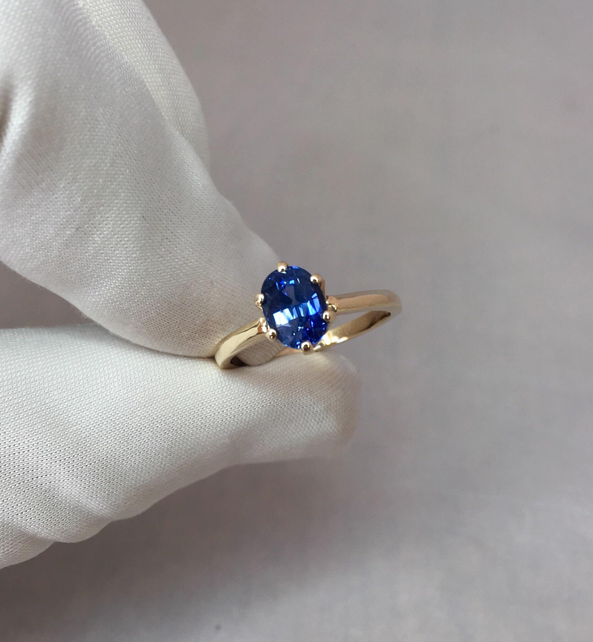Ceylon Blue Sapphire 1.75 Carat Yellow Gold Oval Cut Solitaire Ring 2