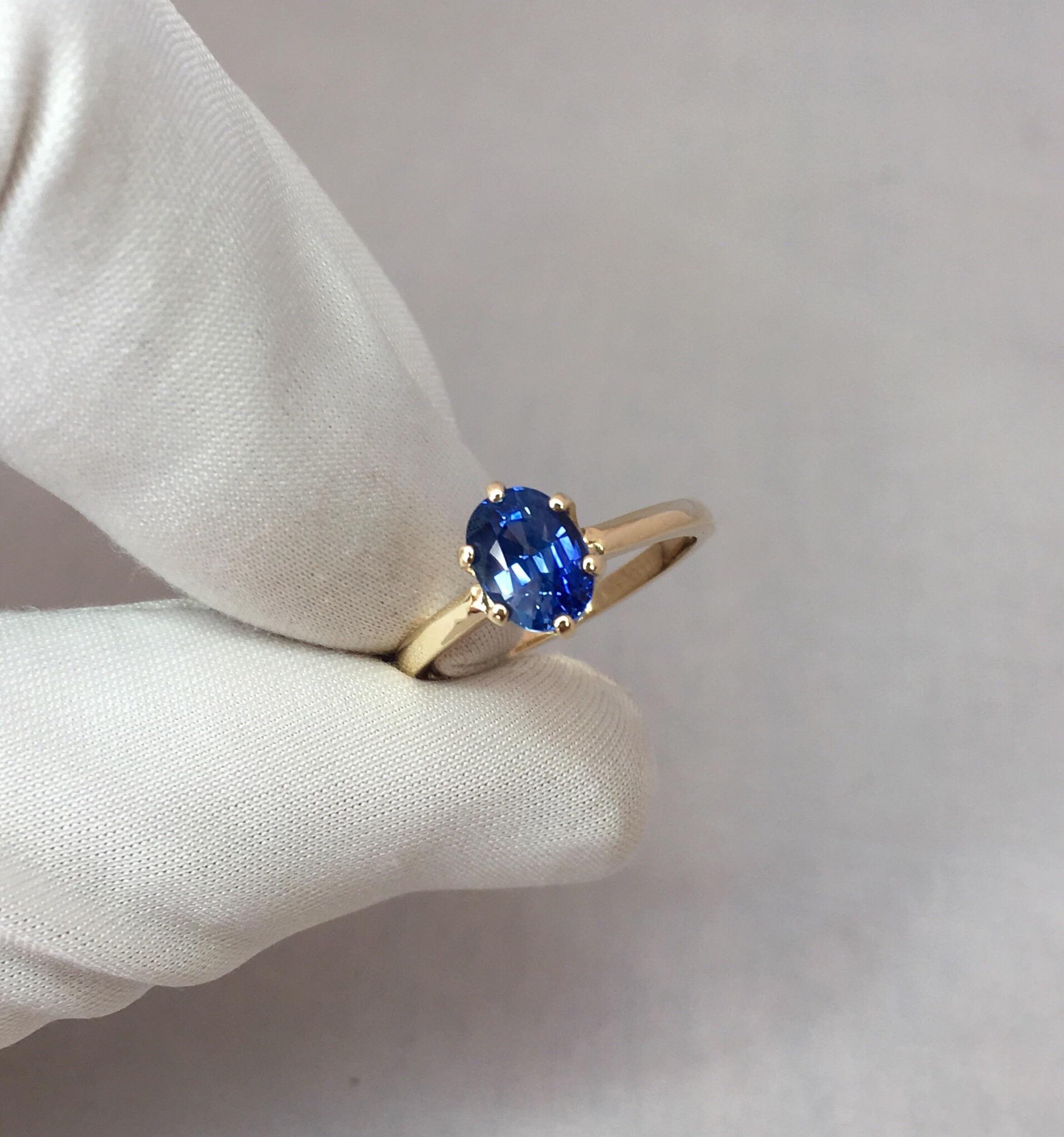 Ceylon Blue Sapphire 1.75 Carat Yellow Gold Oval Cut Solitaire Ring 4