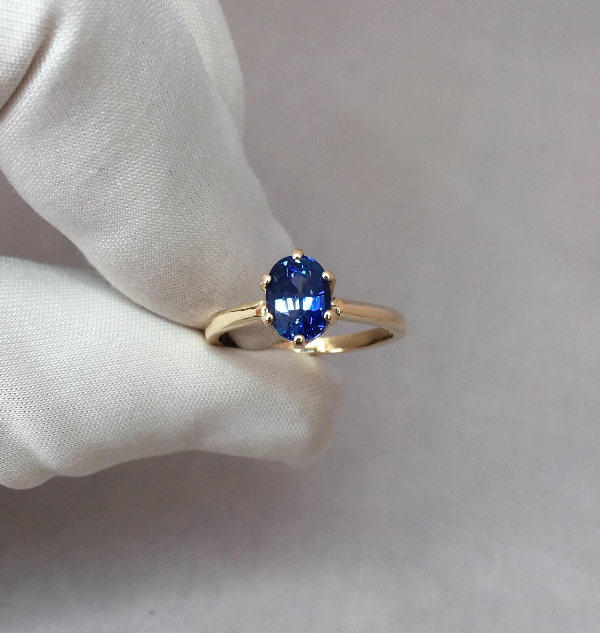 Ceylon Blue Sapphire 1.75 Carat Yellow Gold Oval Cut Solitaire Ring 5