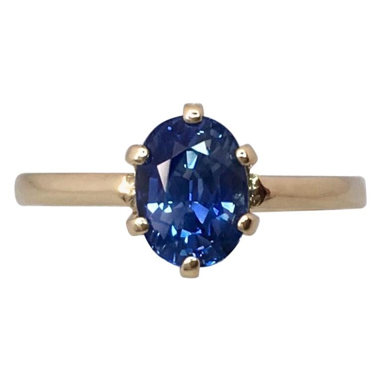 Ceylon Blue Sapphire 1.75 Carat Yellow Gold Oval Cut Solitaire Ring