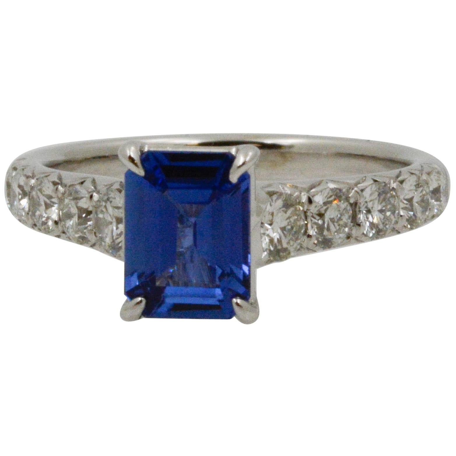 Ceylon Blue Sapphire and Diamond 18 Karat White Gold Ring