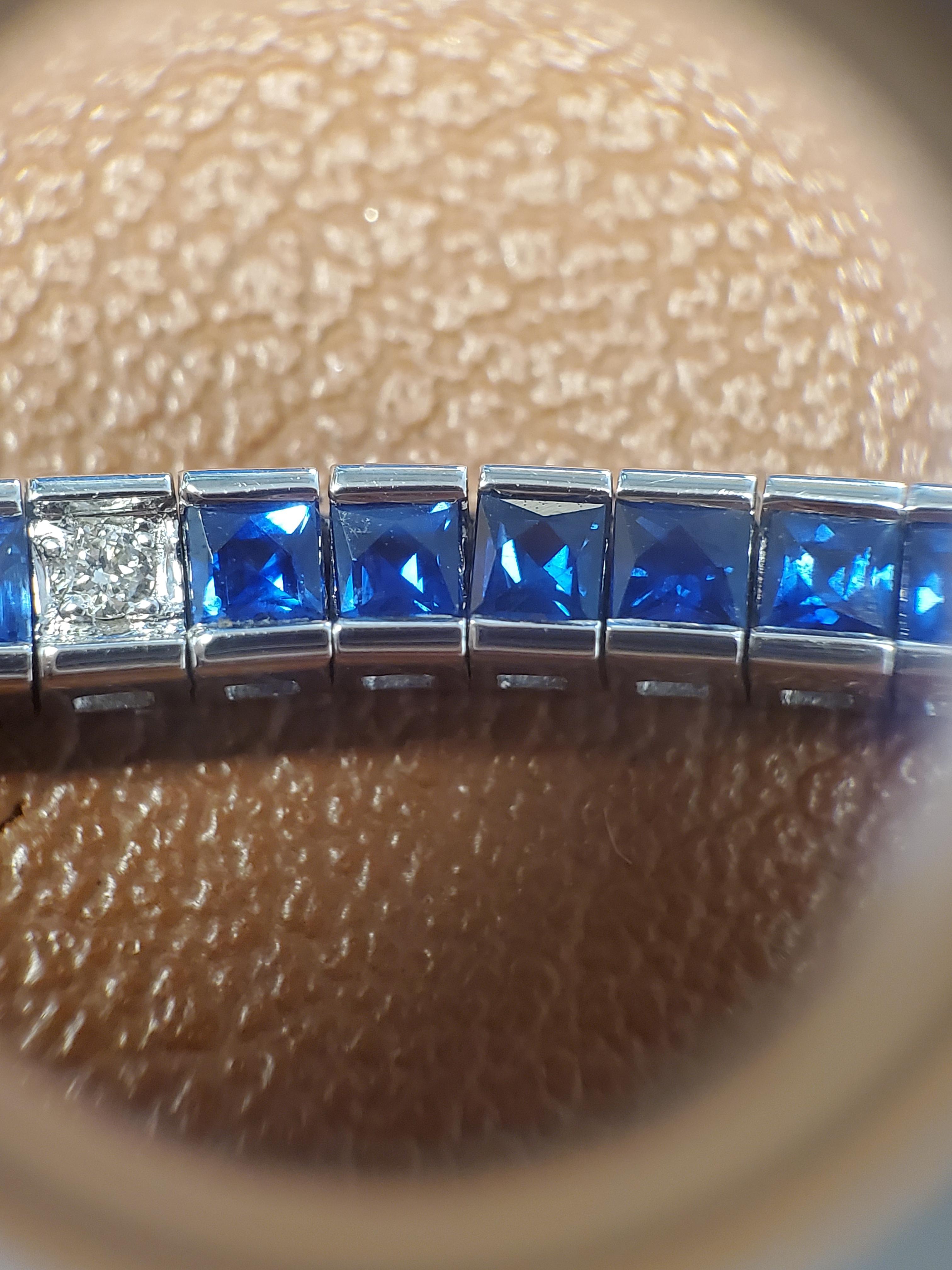 Ceylon Blue Sapphire and Diamond 18k White Gold Line Bracelet 4.77tcw For Sale 1