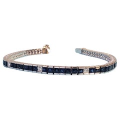 Ceylon Blue Sapphire and Diamond 18k White Gold Line Bracelet 4.77tcw