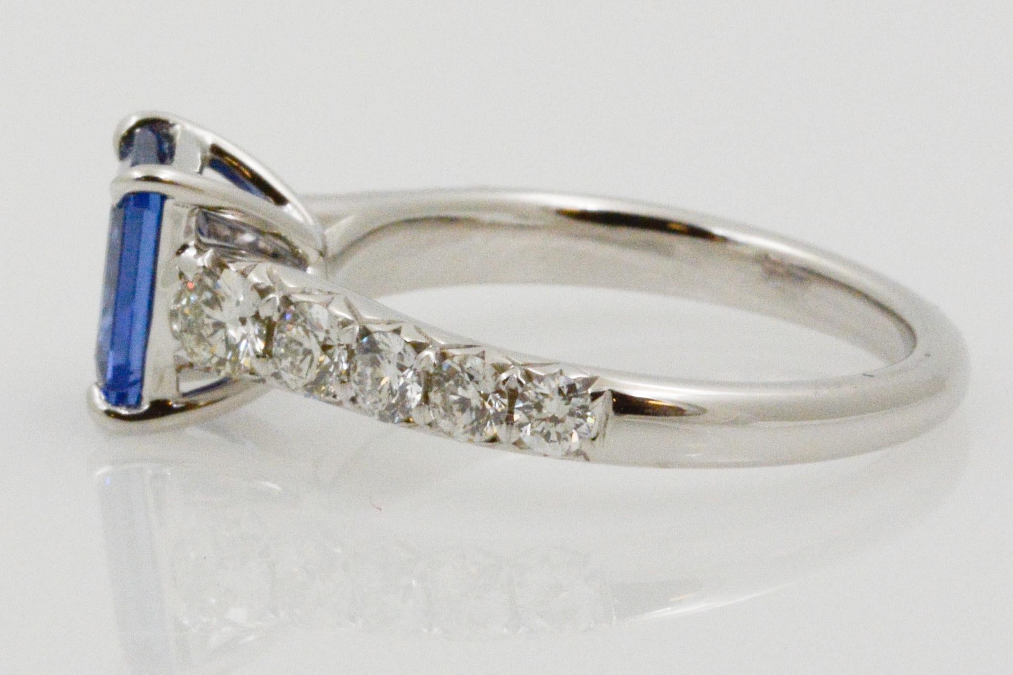 Women's Ceylon Blue Sapphire and Diamond 18 Karat White Gold Ring