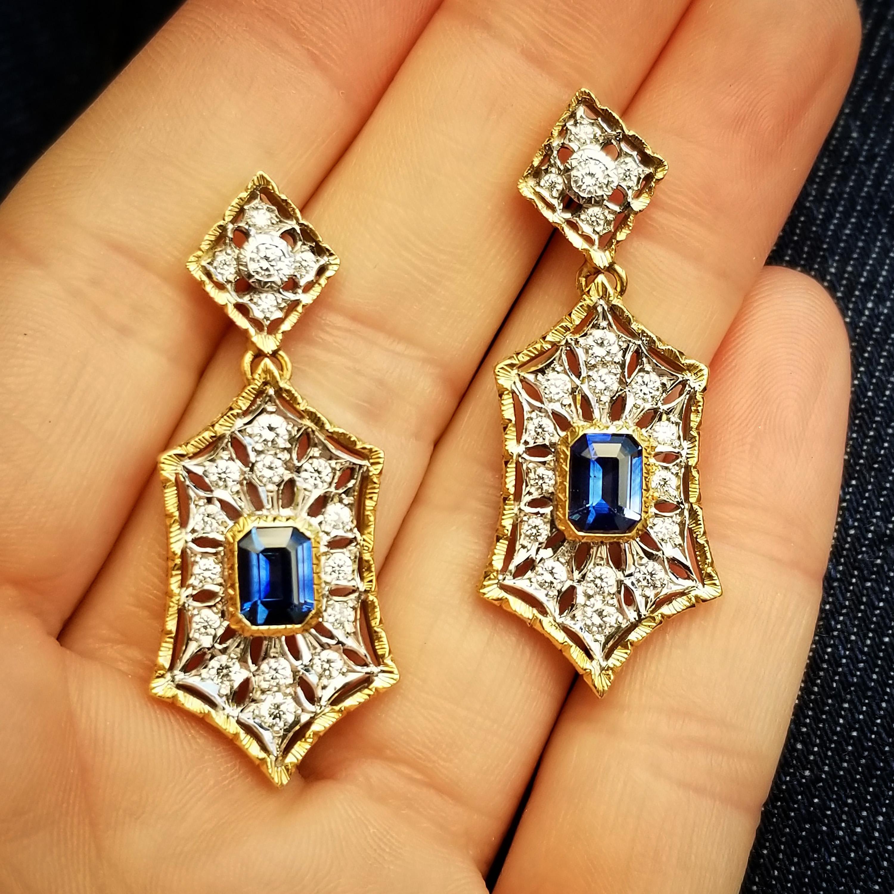 Women's 1.84ct Ceylon Sapphire and Diamond 18kt Earrings, Made in Italy by Cynthia Scott For Sale