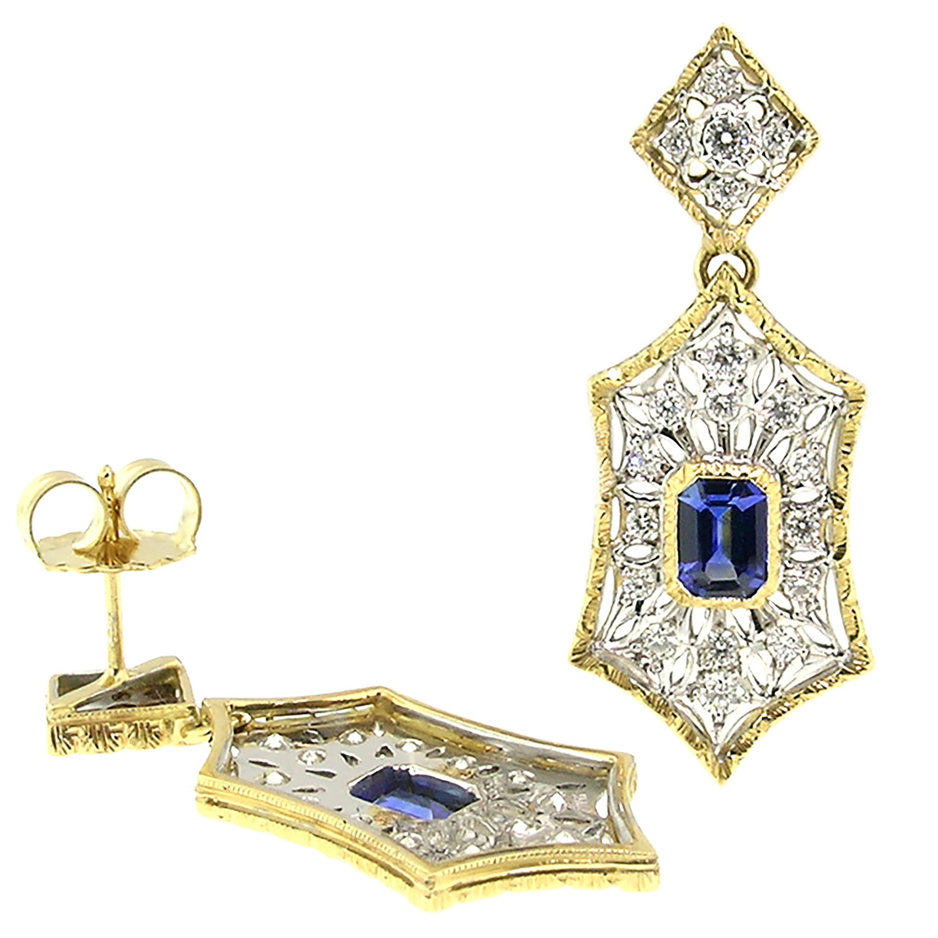 Contemporary 1.84ct Ceylon Sapphire and Diamond 18kt Earrings, Made in Italy by Cynthia Scott For Sale