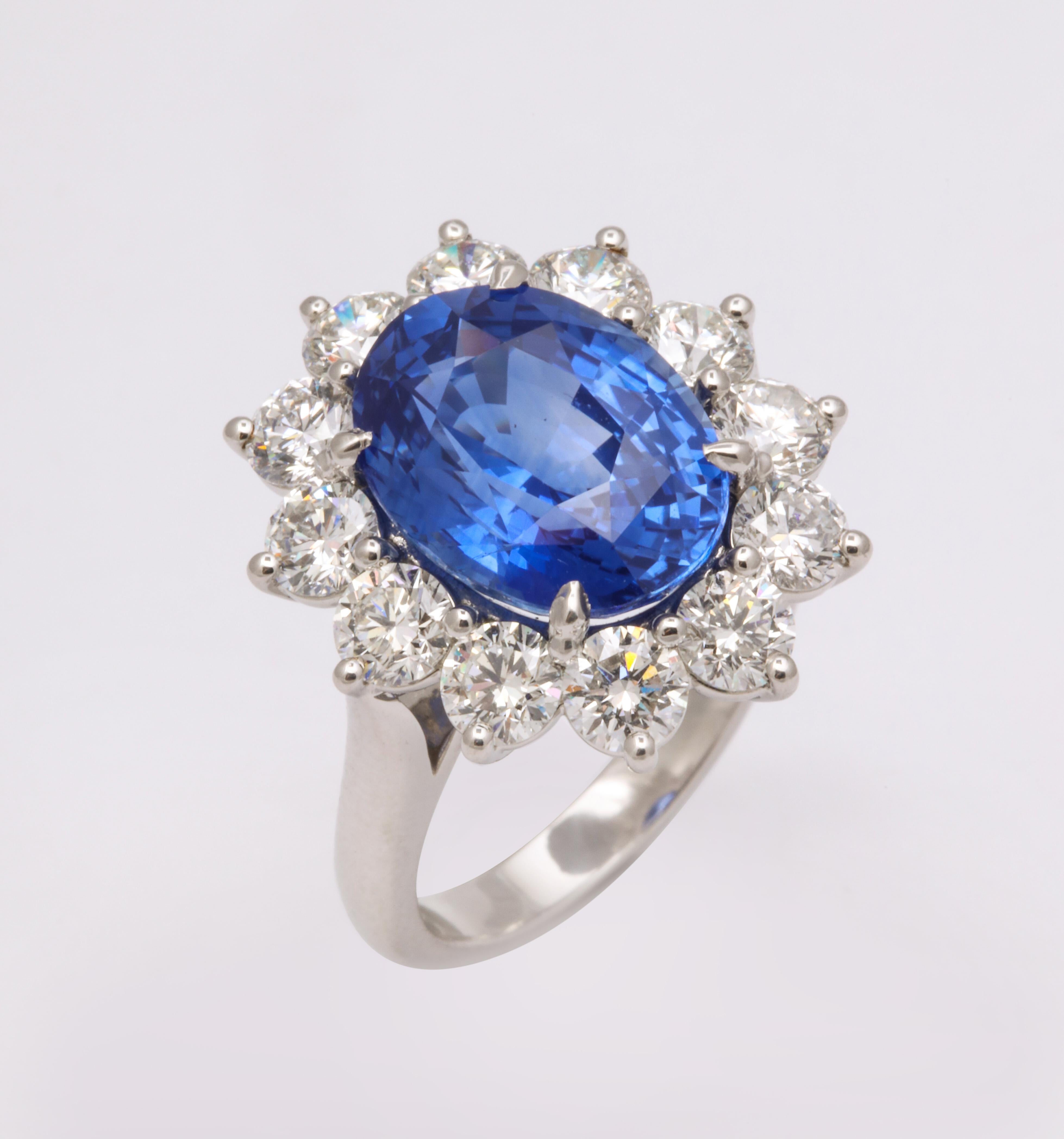 Oval Cut Ceylon Blue Sapphire and Diamond Ring For Sale