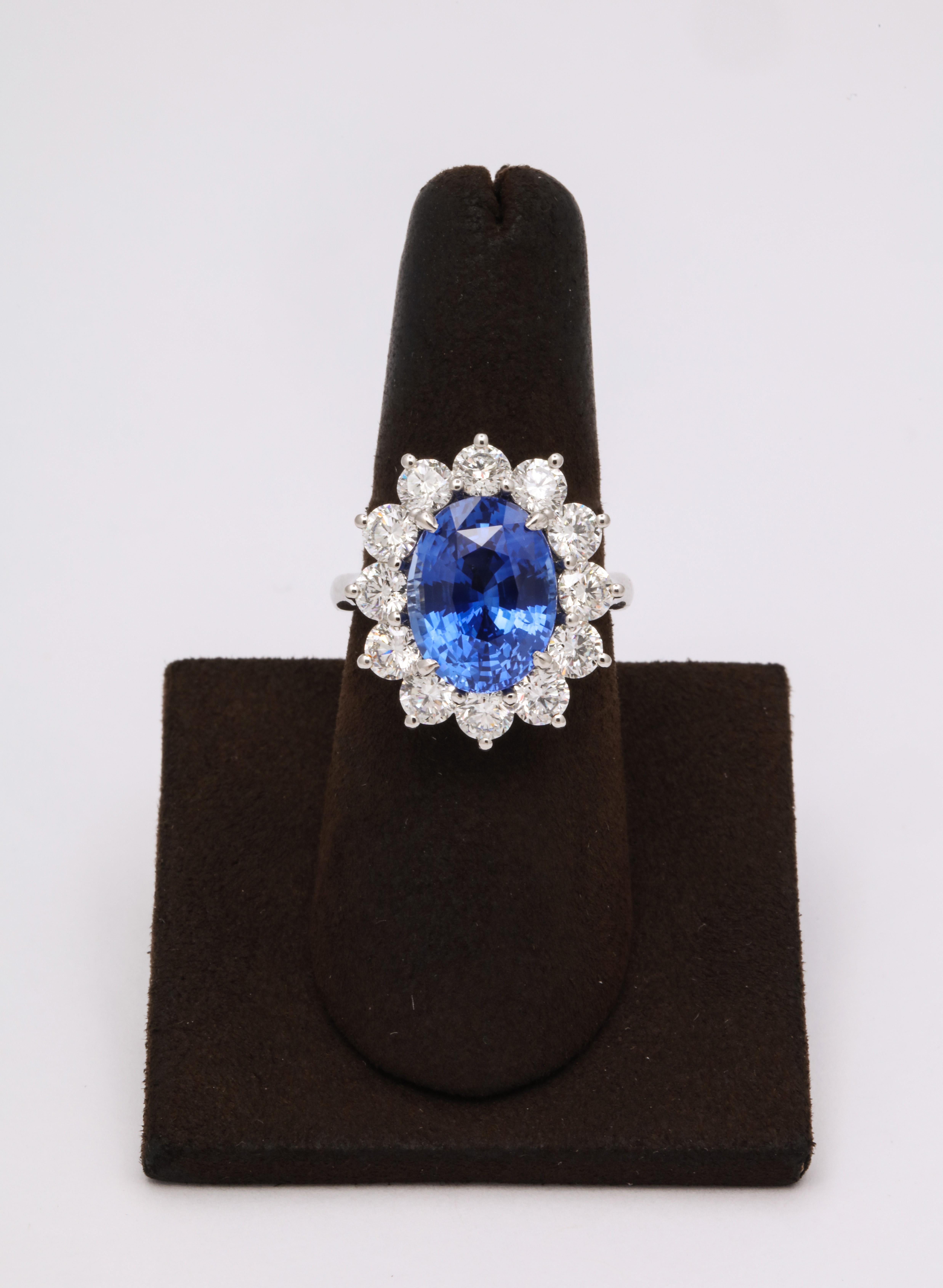 
A STUNNING Ceylon Blue Sapphire set in a custom diamond mounting. 

7.53 carat Ceylon Blue Sapphire  

2.81 carats of white round brilliant cut diamonds

Custom platinum mounting 

The ring is currently a size 7 but can easily be sized to any