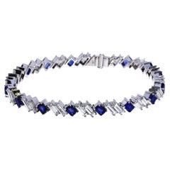 Used Ceylon Blue Sapphire and Baguette Diamond Bracelet