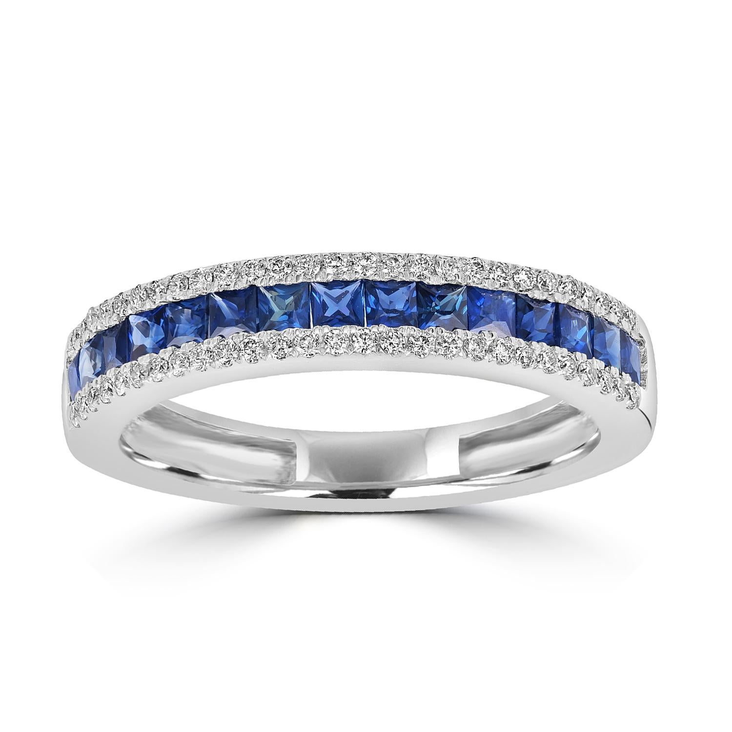 Art déco Bague en or blanc 18k avec saphir bleu de Ceylan et diamants en vente
