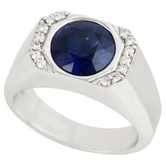 Ceylon Blue Sapphire Band Ring With Diamonds Made In 18k White Gold