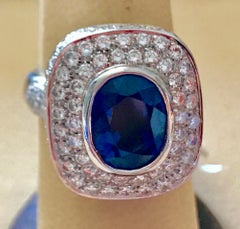 Ceylon Blue Sapphire and Diamond 18 Karat White Gold Cocktail Ring