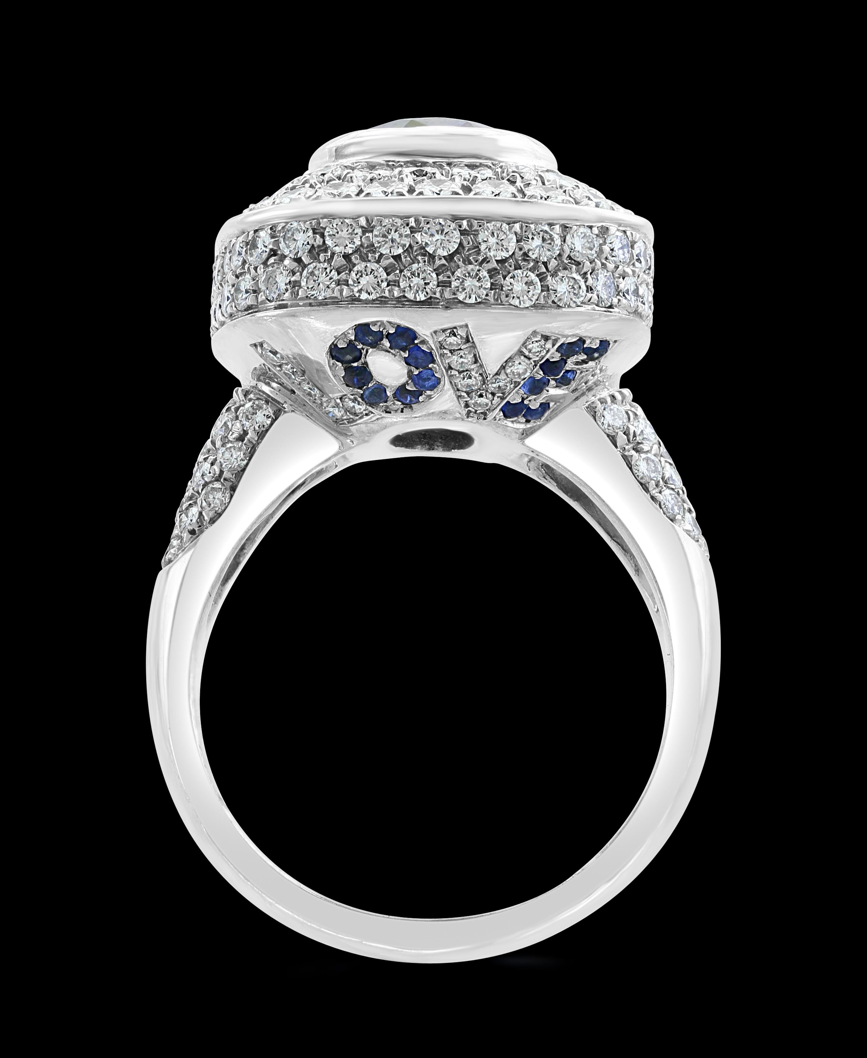 Ceylon Blue Sapphire and Diamond 18 Karat White Gold Cocktail Ring For Sale 1