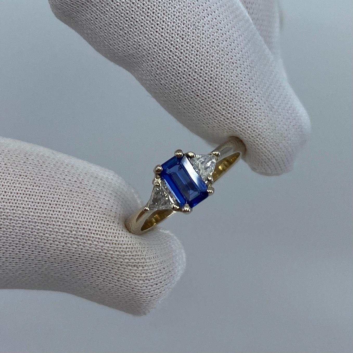 Ceylon Blue Sapphire & Diamond Trillion 3 Stone 18k White Gold Handmade Ring For Sale 4