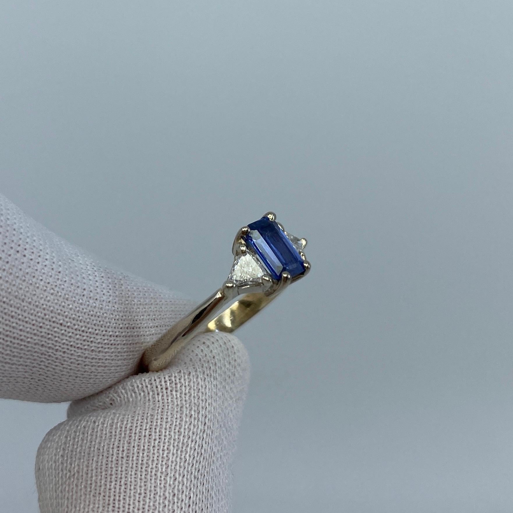 Ceylon Blue Sapphire & Diamond Trillion 3 Stone 18k White Gold Handmade Ring For Sale 7