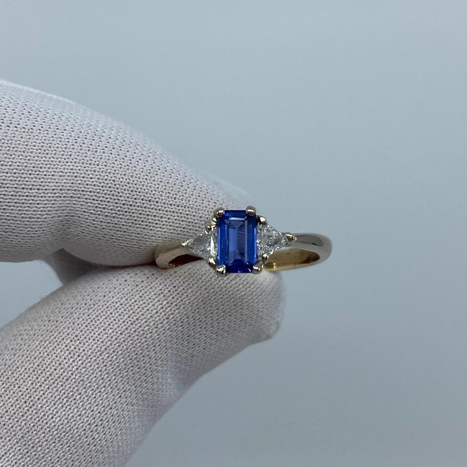Ceylon Blue Sapphire & Diamond Trillion 3 Stone 18k White Gold Handmade Ring For Sale 1