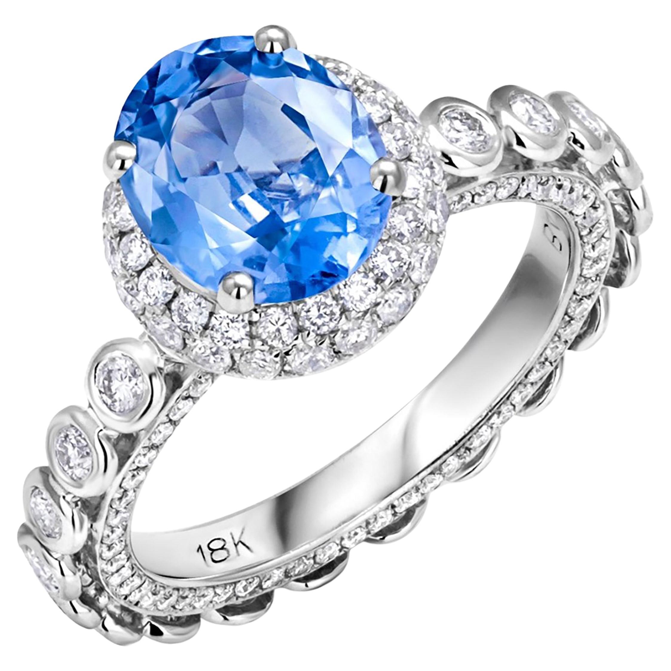 Ceylon Sapphire Diamonds 4.31 Carat Eighteen Karat Gold Cocktail Ring Size 6 For Sale