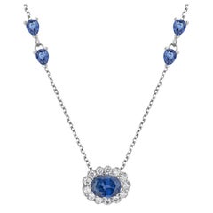 Ceylon Blue Sapphire Diamonds Pear Sapphire Drop White Gold Necklace Pendant