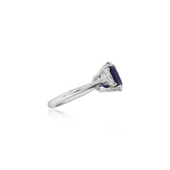 Ceylon Blue Sapphire Half Moon Diamond Platinum Three Stone Engagement Ring