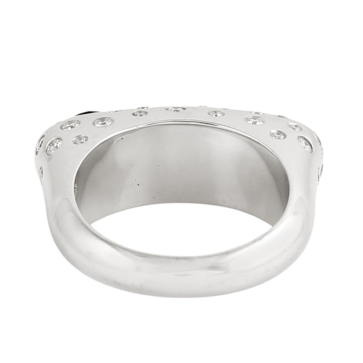Art Déco Anello con zaffiro blu di Ceylon e tormalina menta con diamanti in oro bianco 14k in vendita