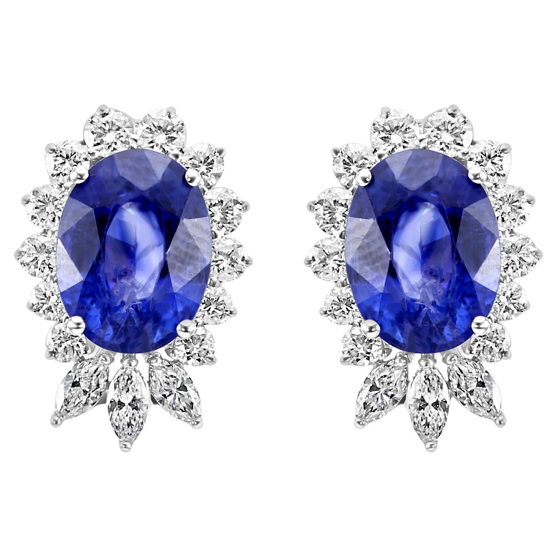Ceylon Blue Sapphire Oval Diamond Round & Marquise 18 Karat Gold Fancy Earring