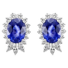 Ceylon Blue Sapphire Oval Diamond Round & Marquise 18 Karat Gold Fancy Earring