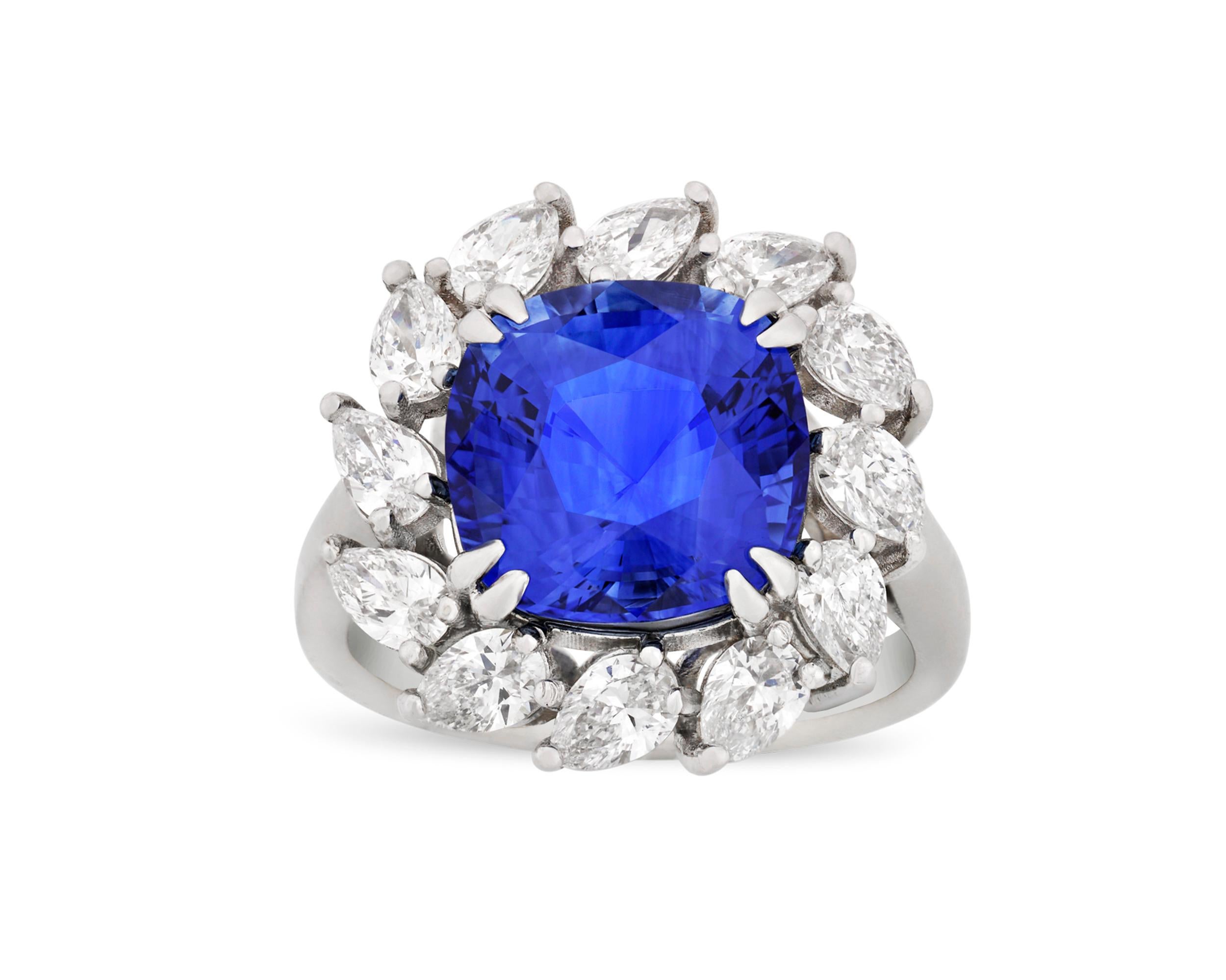 Cushion Cut Ceylon Blue Sapphire Ring, 6.30 Carat
