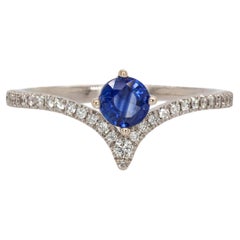 Ceylon Blue Sapphire Ring with Chevron Diamond Pavé Shank in 14K White Gold