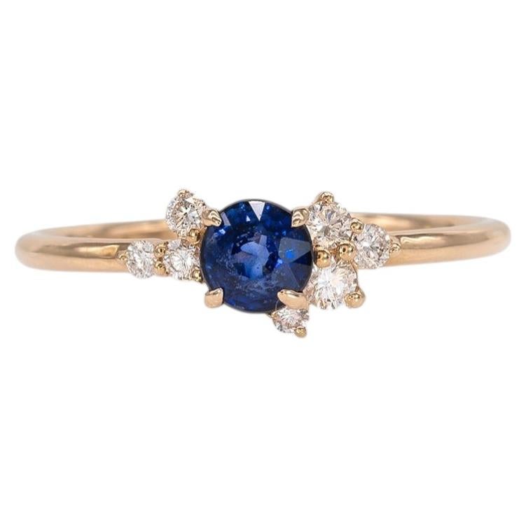 Ceylon Blue Sapphire Ring with Earth-Mined Diamond Accents in Solid 14K Gold