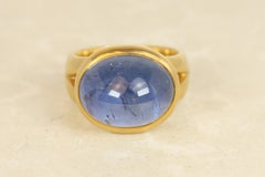 18.47 Carat Ceylon Blue Sapphire Split-Shank Ring in 22K Yellow Gold