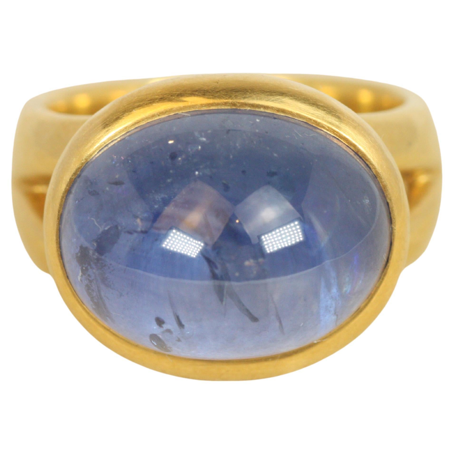 Ceylon Blue Sapphire Split-Shank Ring – 18.47ct Cabochon in 22K, Darlene deSedle