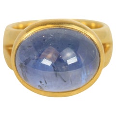 Ceylon Blue Sapphire Split-Shank Ring – 18.47ct Cabochon in 22K, Darlene deSedle