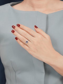 Ceylon Blue Sapphire with Diamond Art Deco Style Engagement Ring in 18K White Go