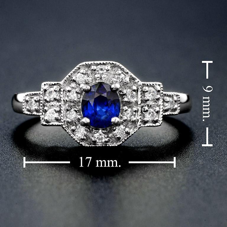 Anello di fidanzamento in stile Art Deco con zaffiro blu di Ceylon e diamante in Whiting 18 carati in vendita 1