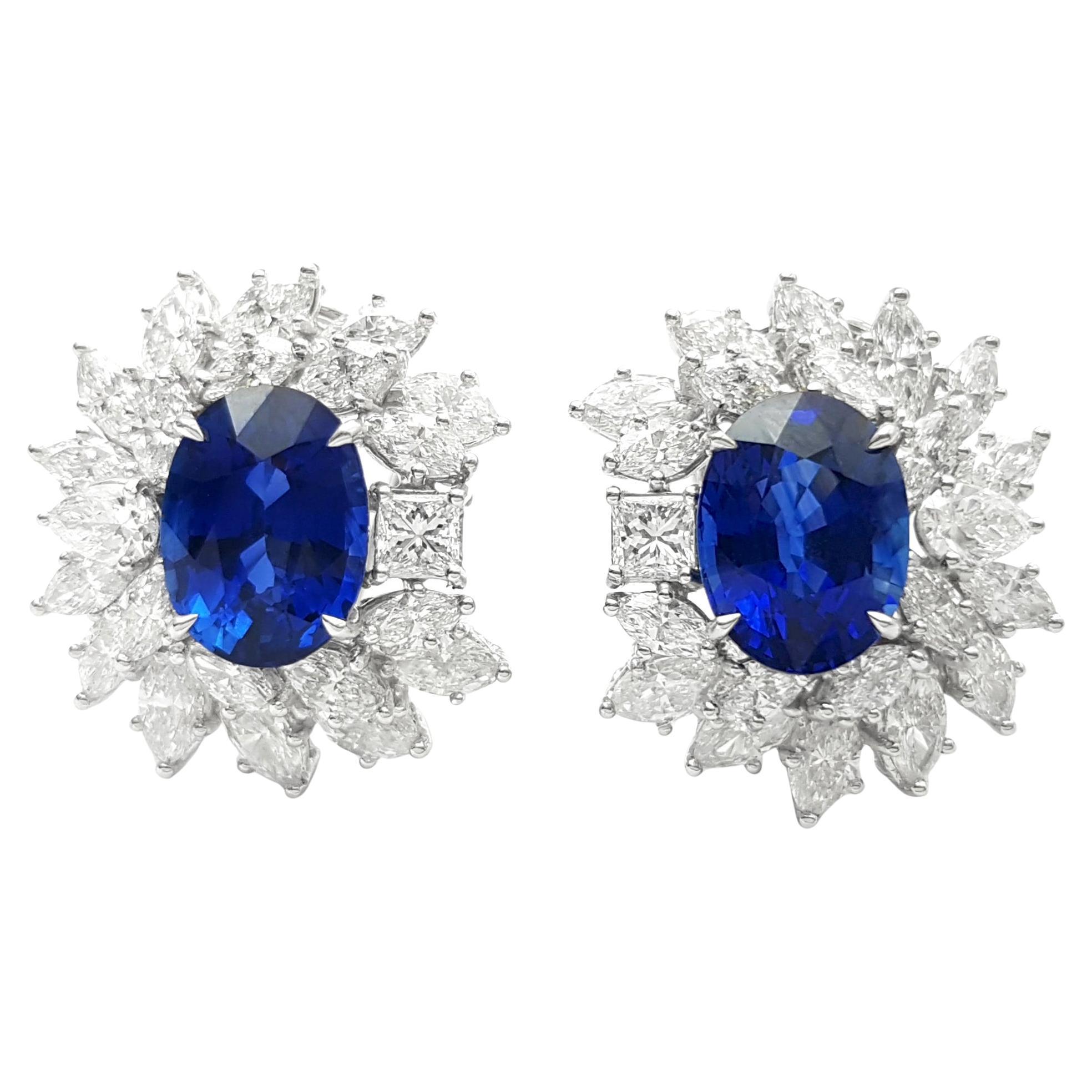 Ceylon Blue Sapphire with Diamond Earrings set in 18K White Gold Settings