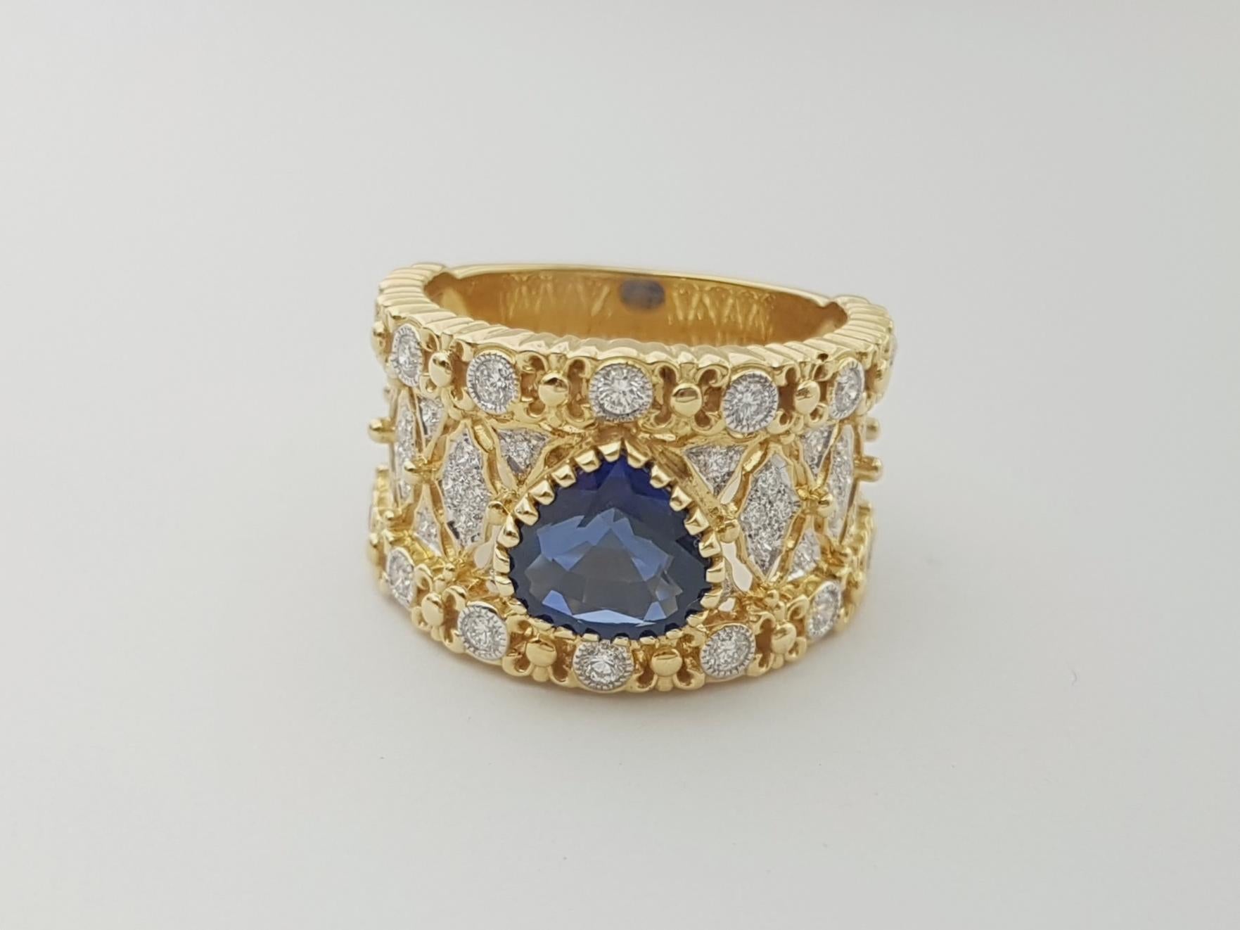 Anello con zaffiro blu di Ceylon e diamanti con montatura in oro 18 carati in vendita 4