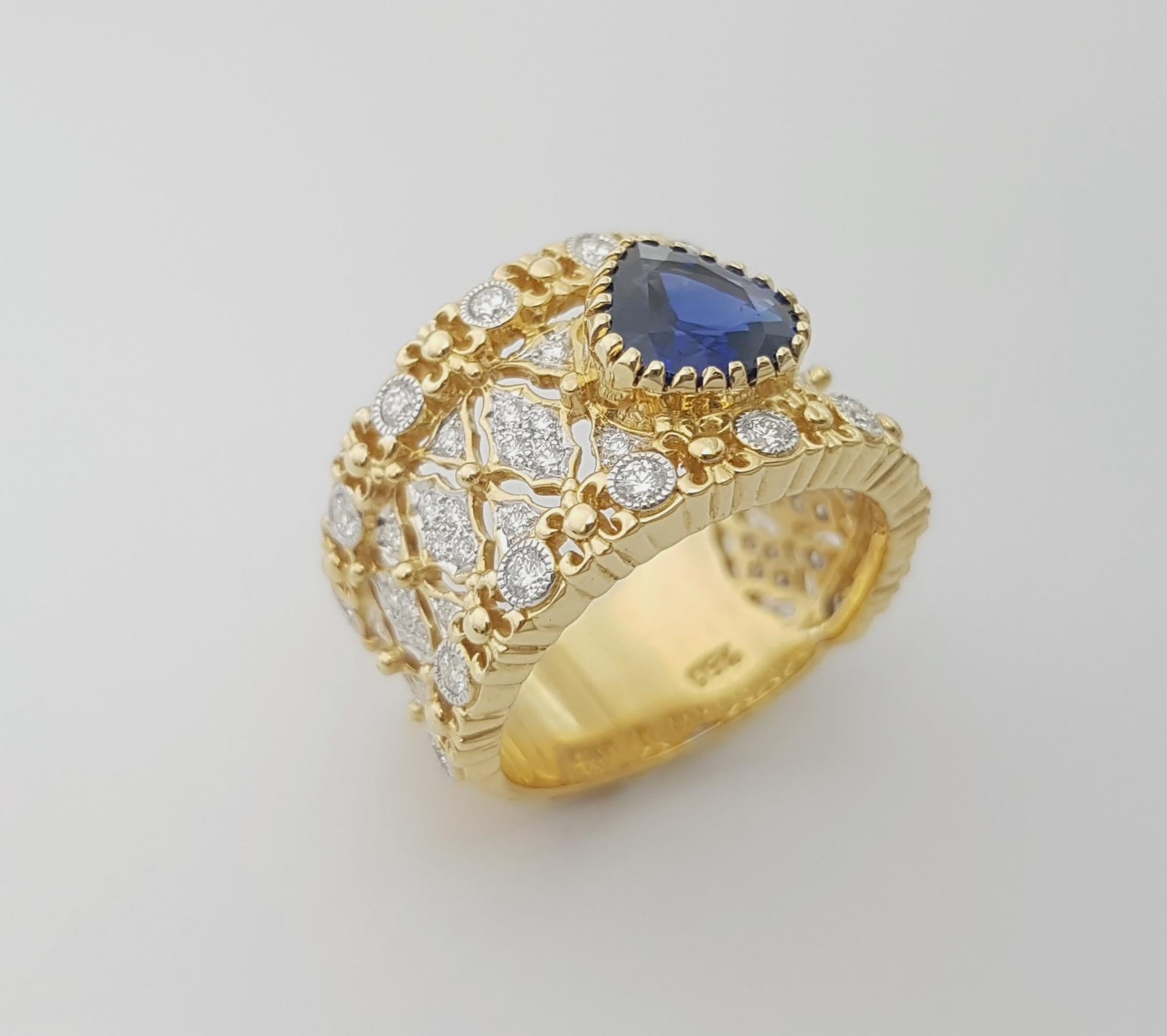 Anello con zaffiro blu di Ceylon e diamanti con montatura in oro 18 carati in vendita 5